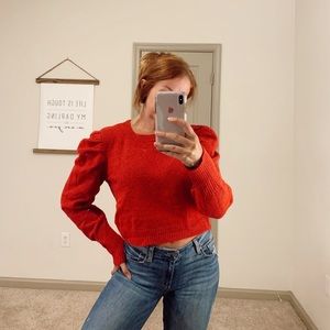 Red Sweater with Puff Shoulders